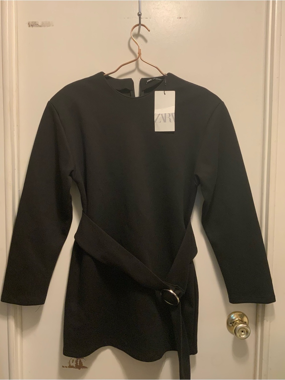 ZARA Black Long-Sleeve Belted Tunic Dress